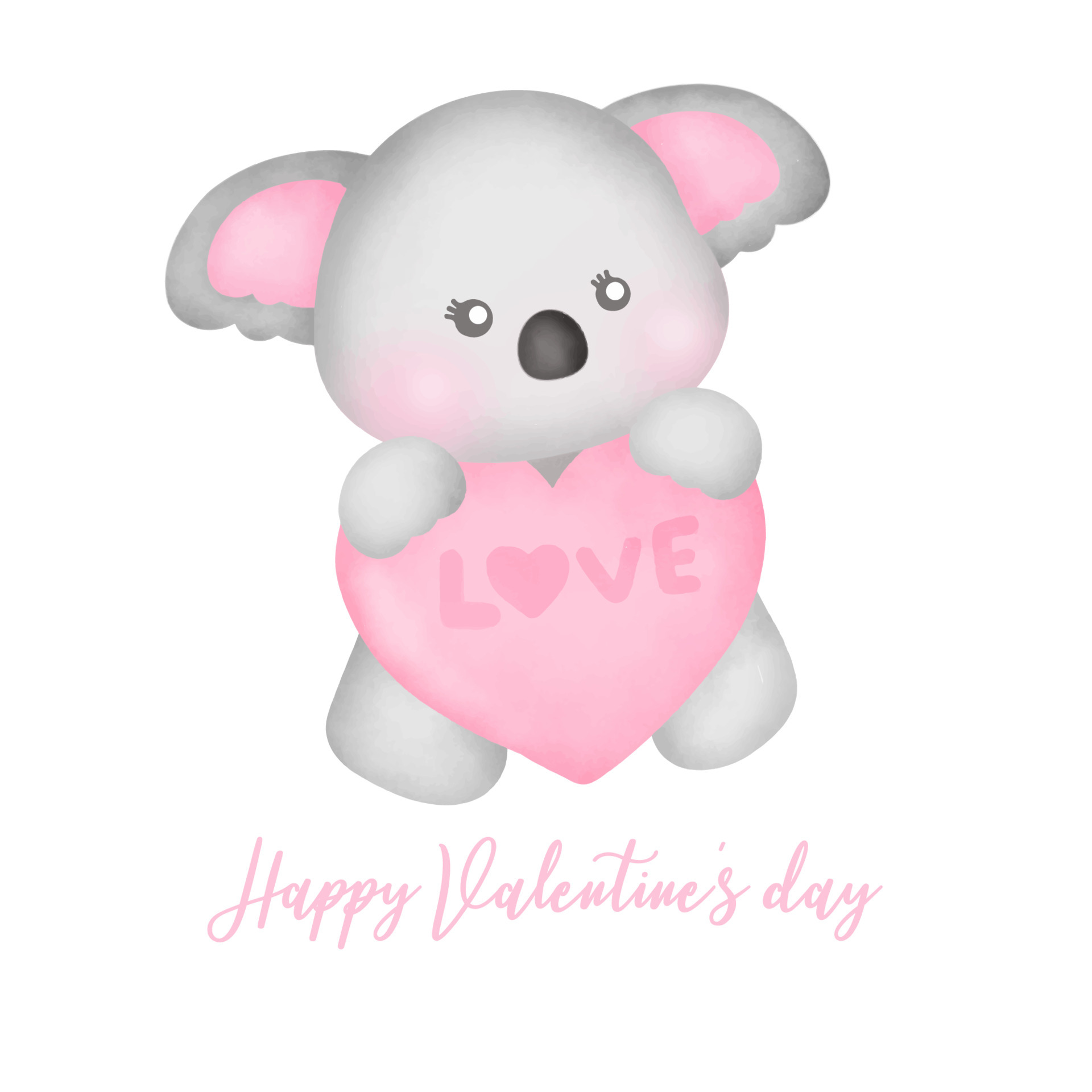 Valentine’s day with cute koala greeting card in watercolor style