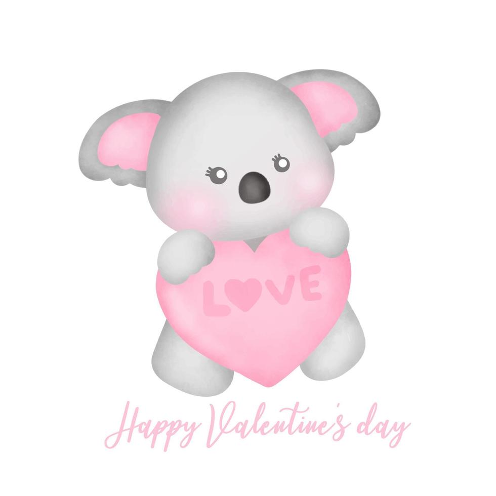 Valentine's day with cute koala greeting card in watercolor style. vector