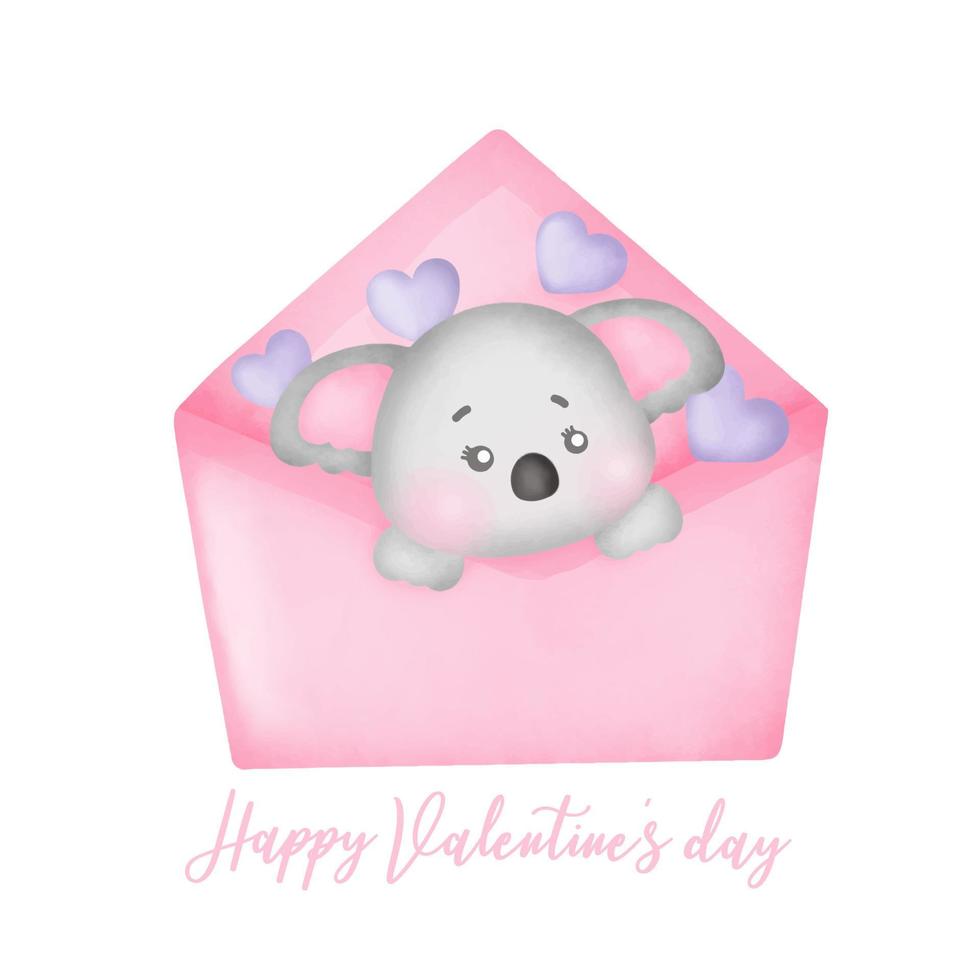 Valentine’s day with cute koala greeting card in watercolor style