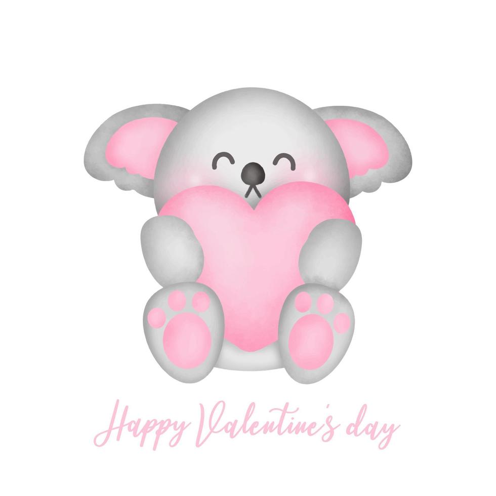 día de san valentín con linda tarjeta de felicitación de koala en estilo acuarela. vector