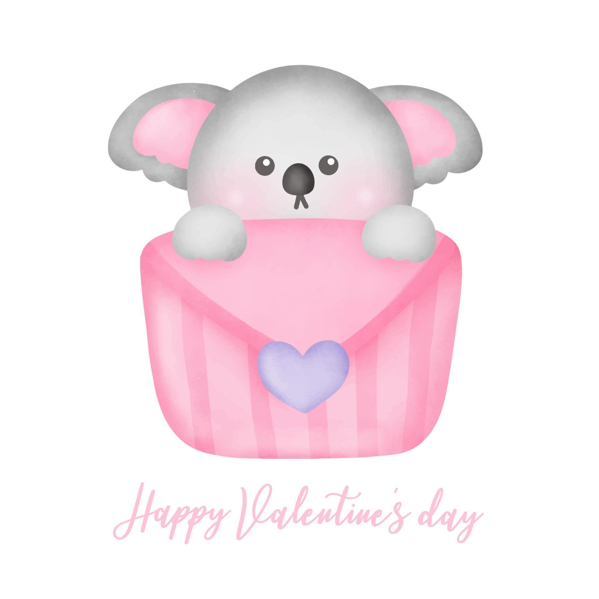 Valentine’s day with cute koala greeting card in watercolor style