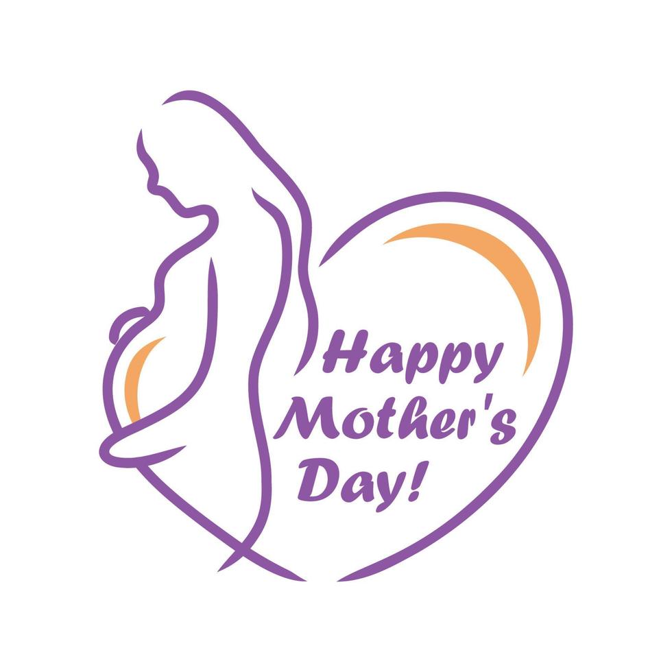 Happy Mother's Day Card with Silhouette of Pregnant Woman vector