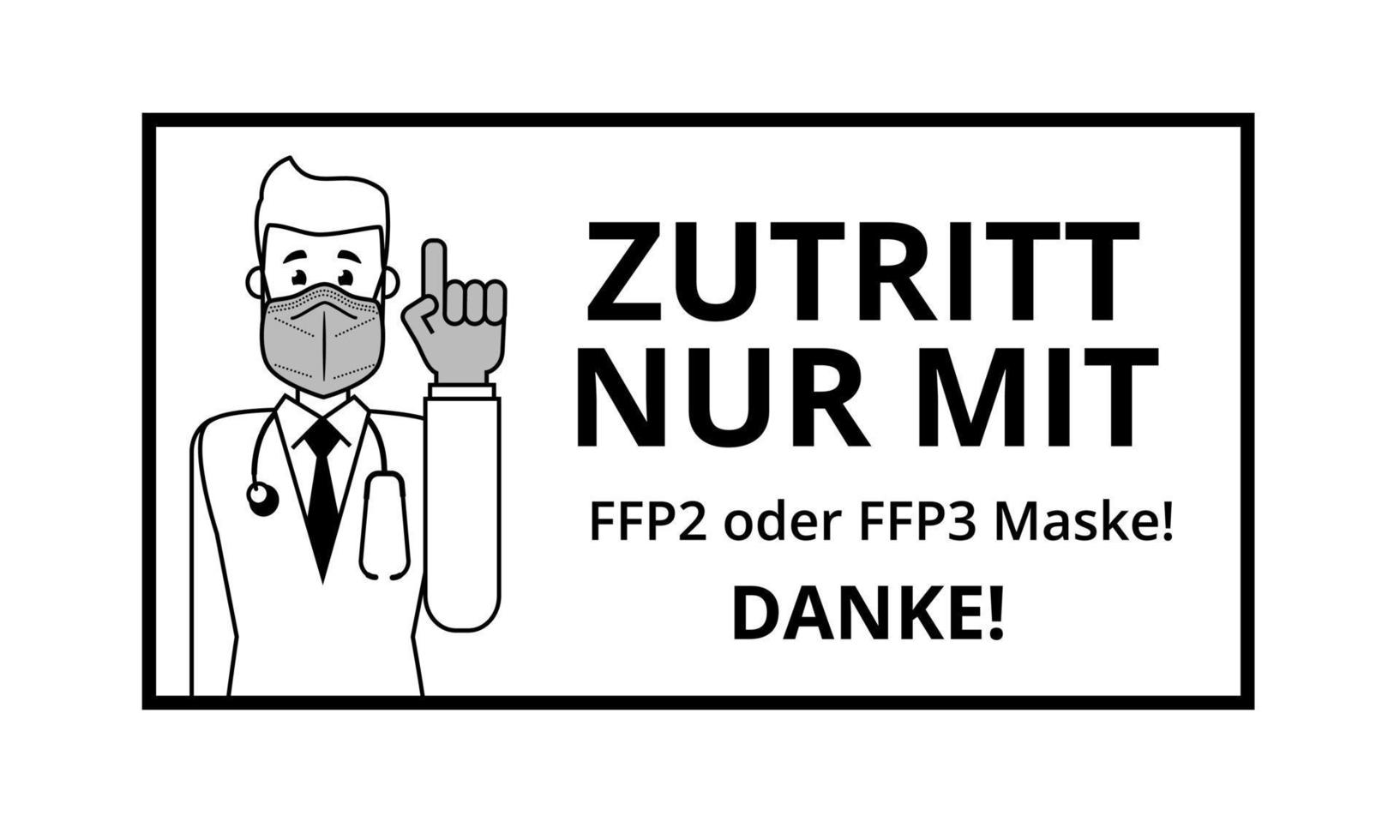 Doctor wearing a protective ffp2 mask. The doctor calls for attention, with his index finger up. vector
