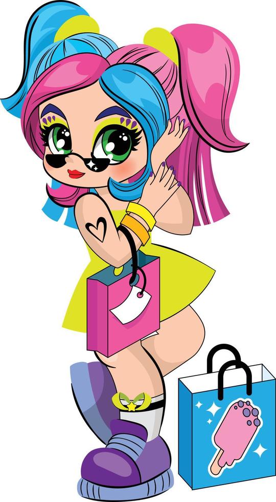 beautiful girl in sunglasses makes purchases vector