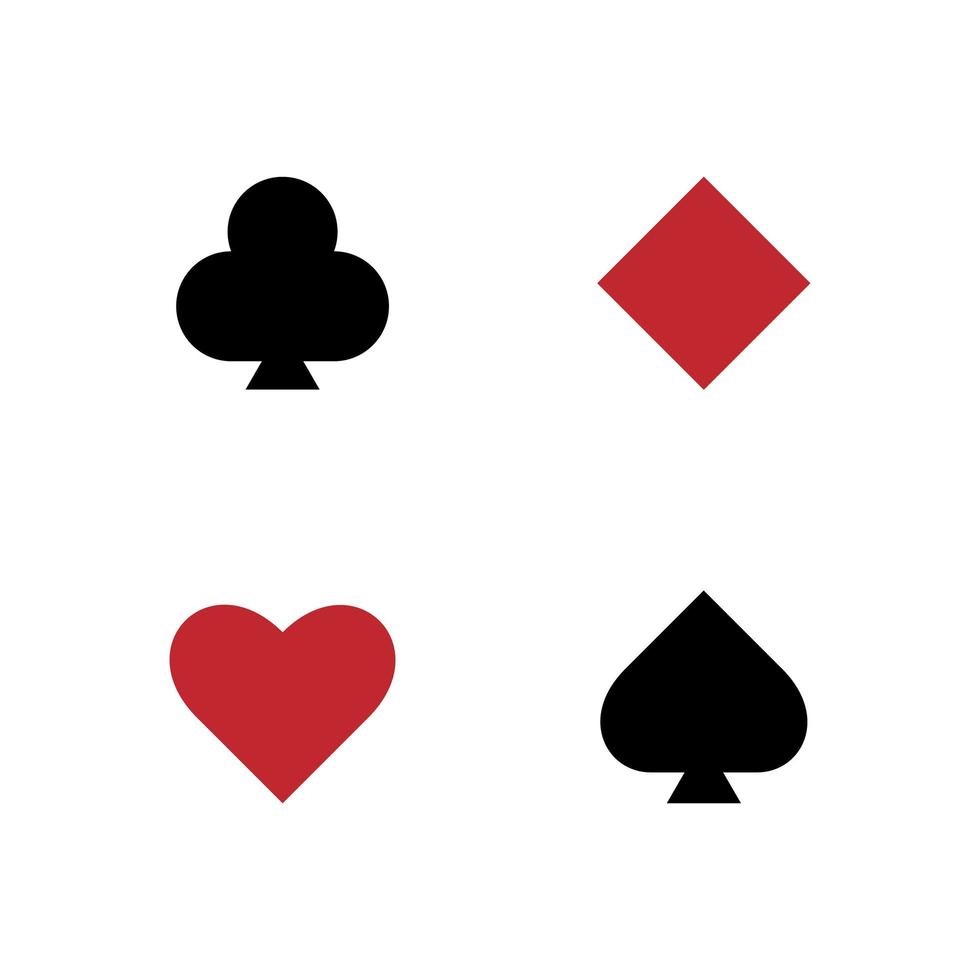 cuatro palos de naipes aislado sobre fondo blanco. símbolos vectoriales para casino, aplicaciones, sitios web, afiches, volantes, pancartas, diseño de juegos vector
