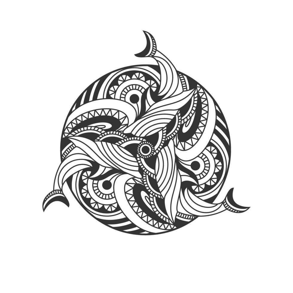 arte diseño mandala tres delfines decoración vector