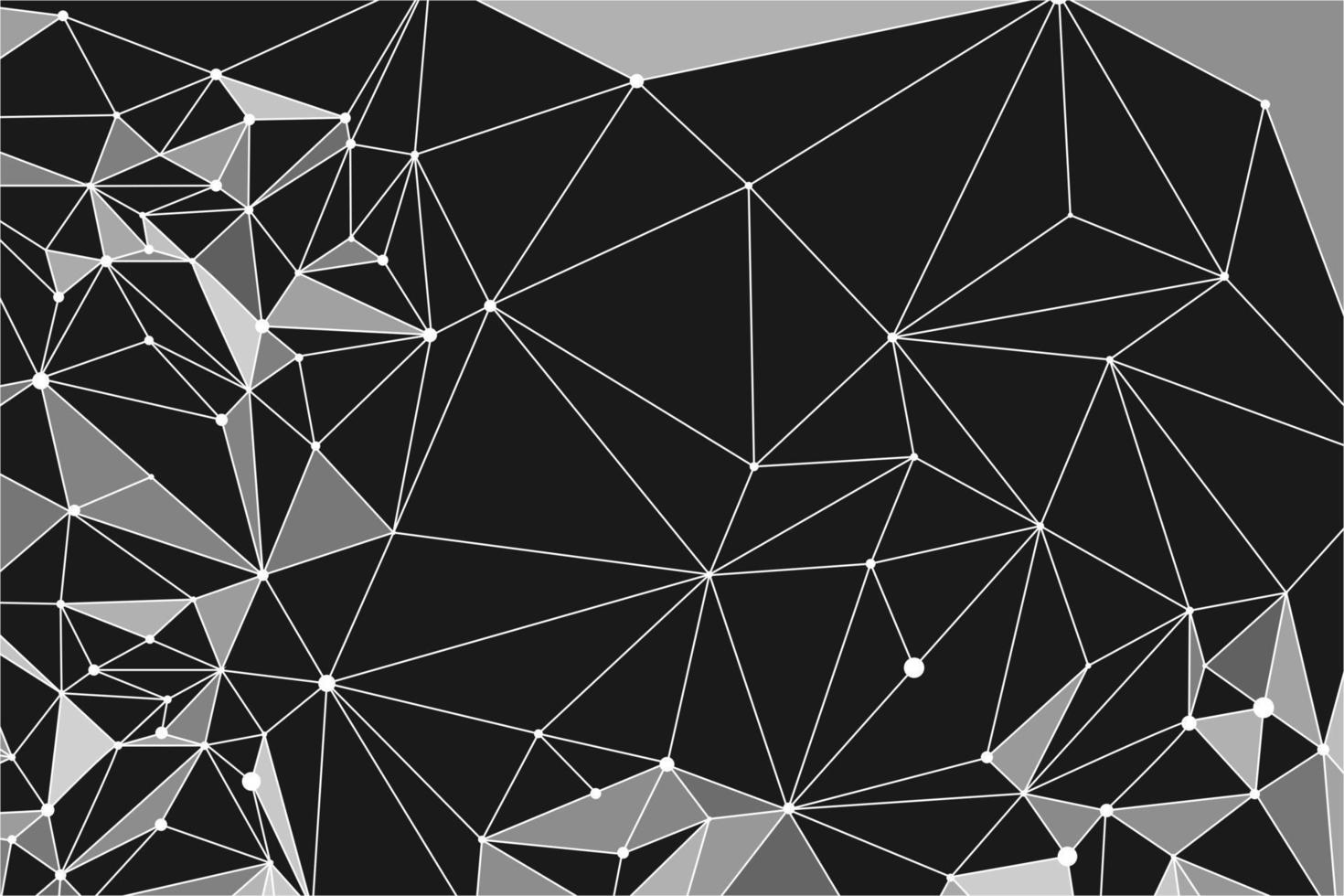 Ai vector node and line connection with white triangles on black background. Intelligence science research. Polygonal vector pattern design