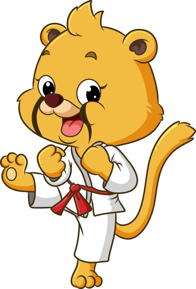 The pretty lion is doing the karate and showing the skill vector
