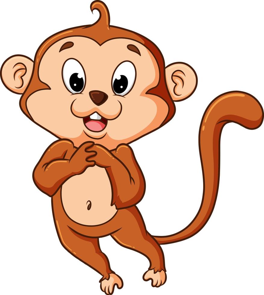 The happy monkey is standing with the happy face vector