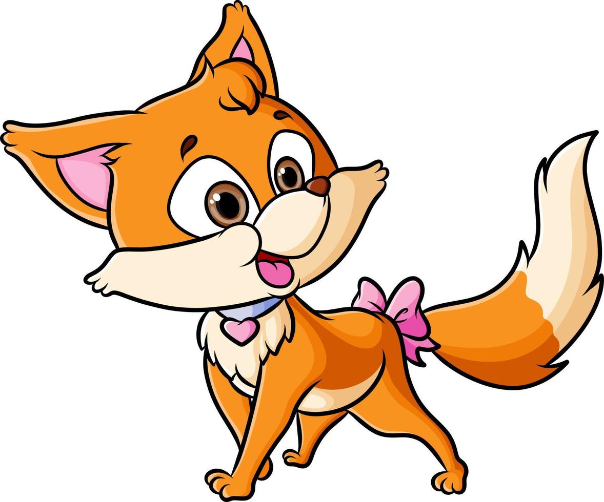 The girly fox is walking with the cute ribbon tail vector