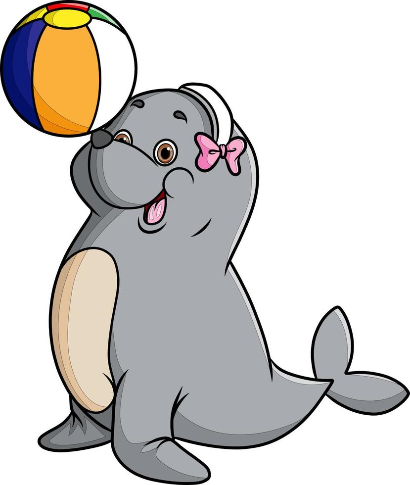 The female seal is playing ball with wearing headphone vector