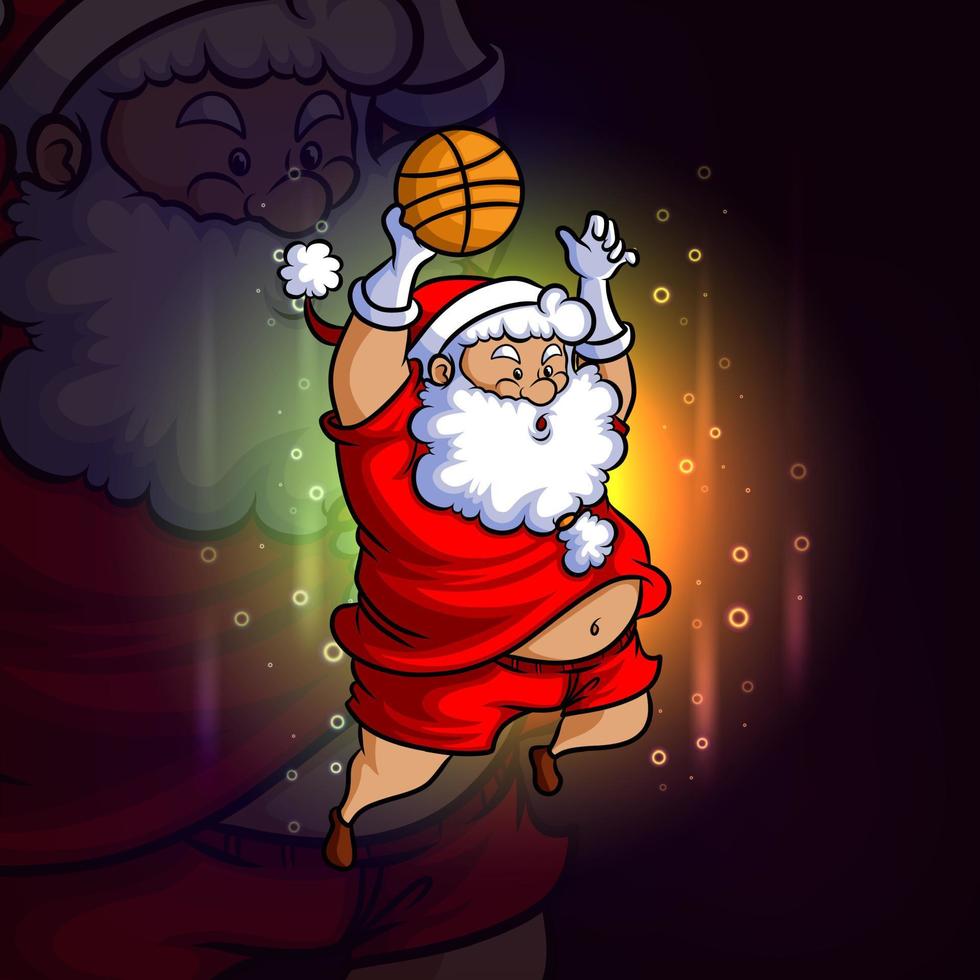 The santa is playing the basketball esport mascot design vector