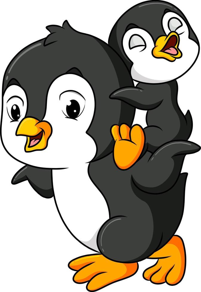 The big penguin is lifting the baby penguin vector