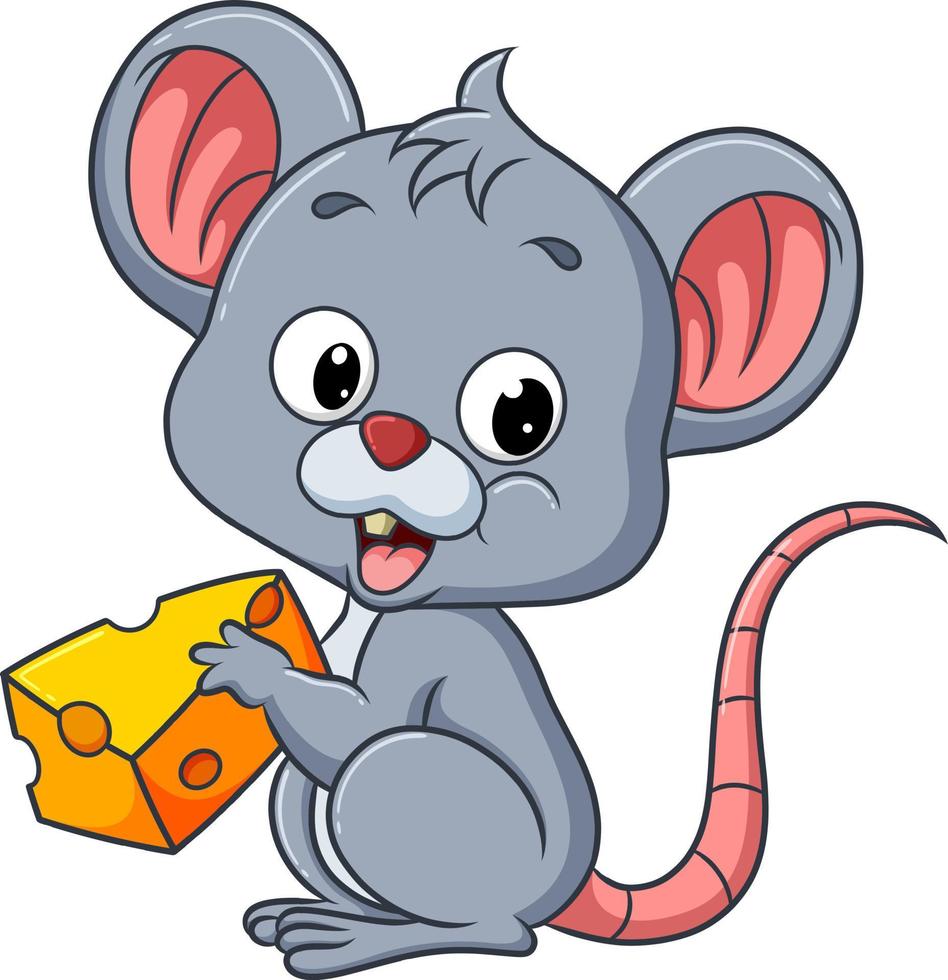 The little mouse is eating cheese while sitting vector