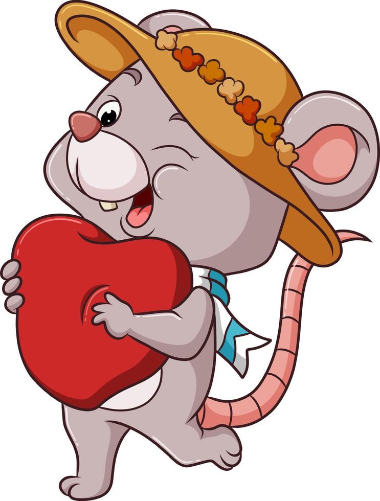 el hermoso ratón lleva amor y lleva una gorra vector