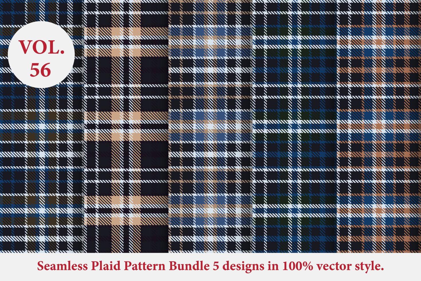 paquete de patrón de cuadros 5 diseños vector de búfalo, papel tapiz de fondo de tela de tartán, colección de patrones monocromáticos