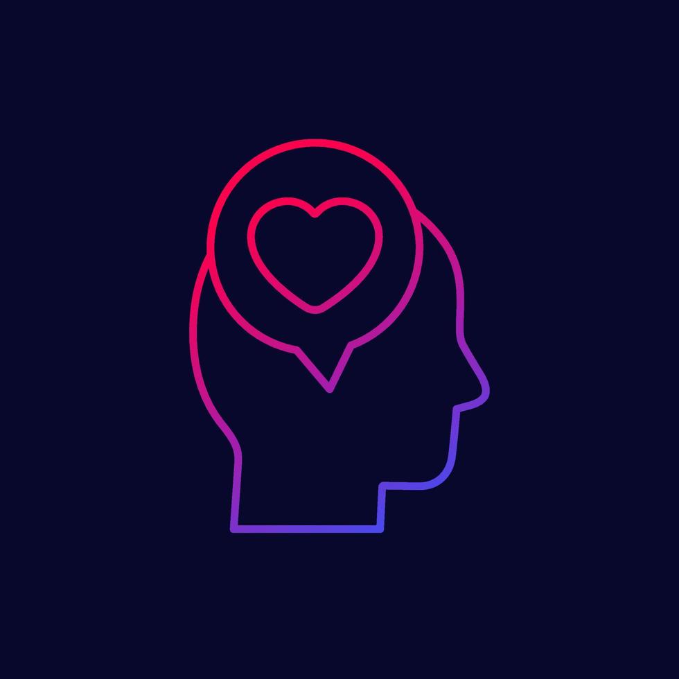 Head and heart line vector icon