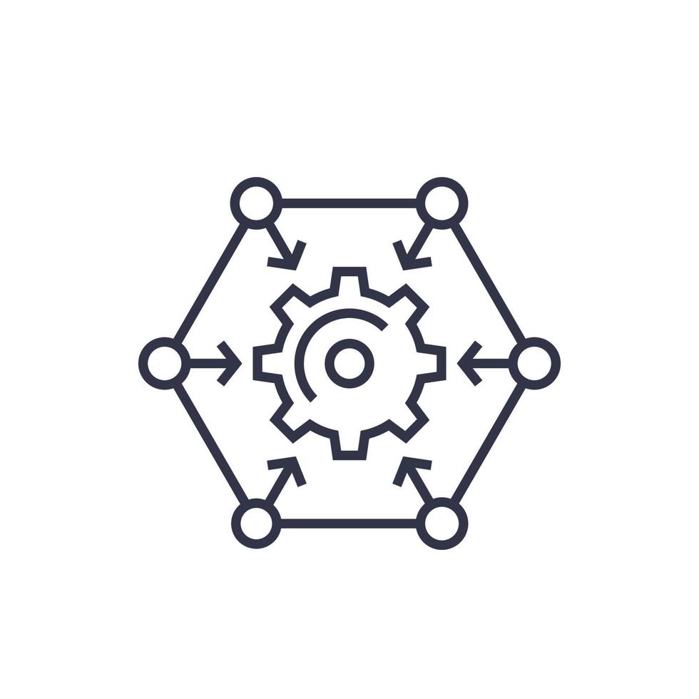 Integration process, technology icon with cogwheel, linear on white vector