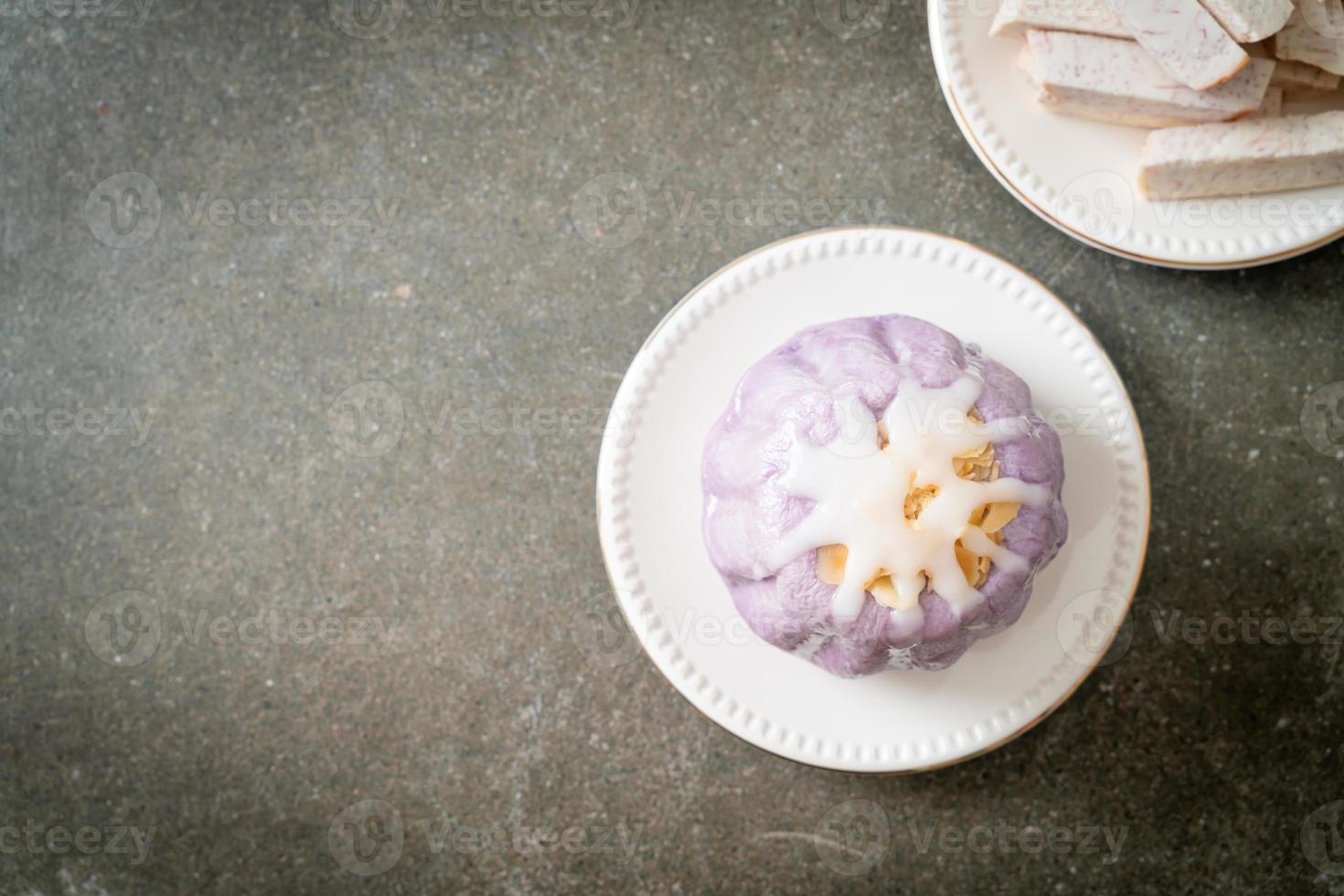 taro bun with white sugar cream and nut photo