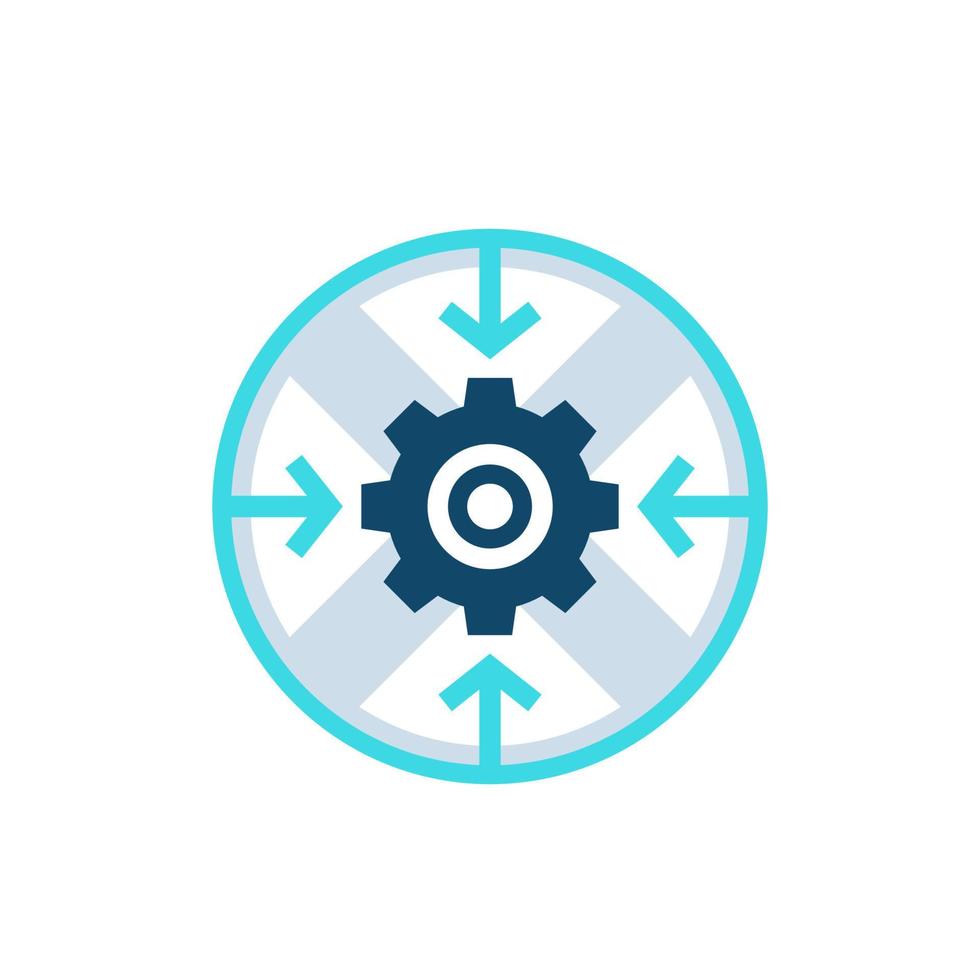 Integration process, technology, vector round icon with cogwheel