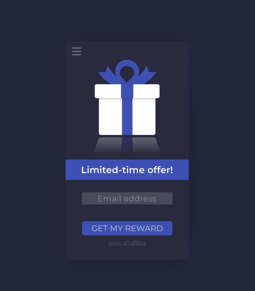 Reward page, mobile ui, vector template