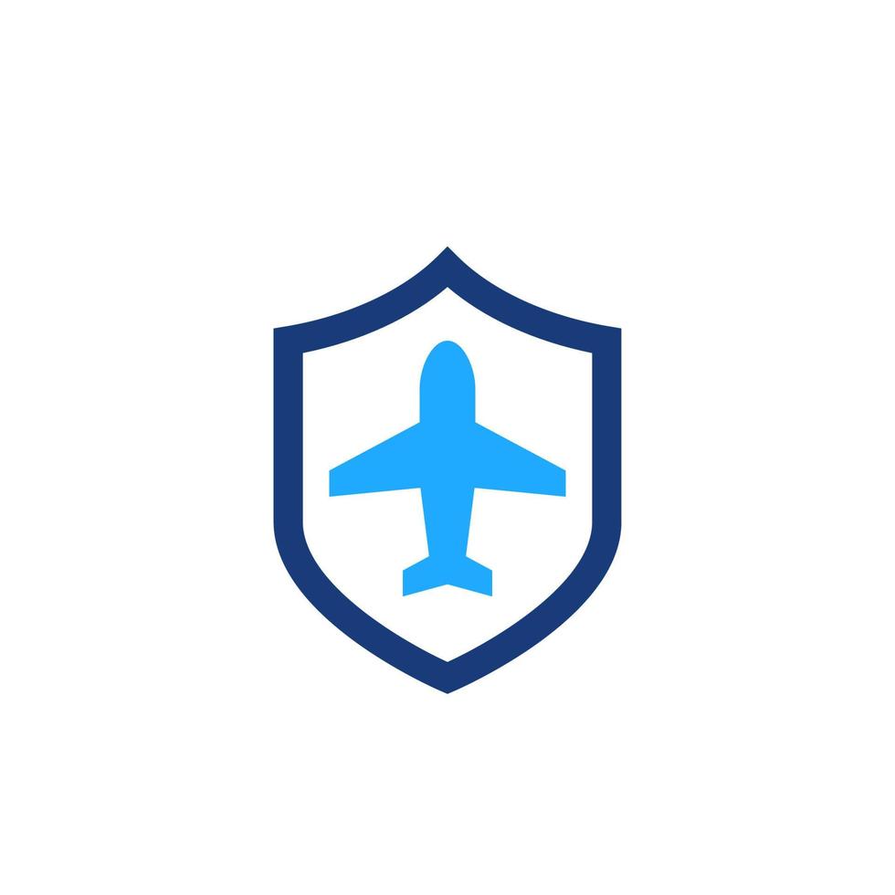 Travel insurance vector icon with shield and airplane