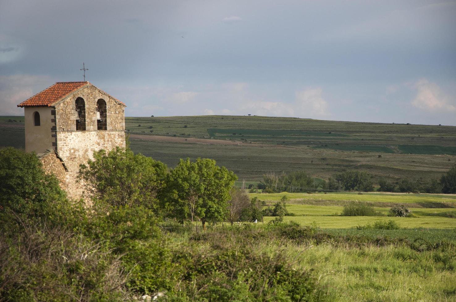 Beautiful landscape of spanish  countryside with church at sunset. Soria photo