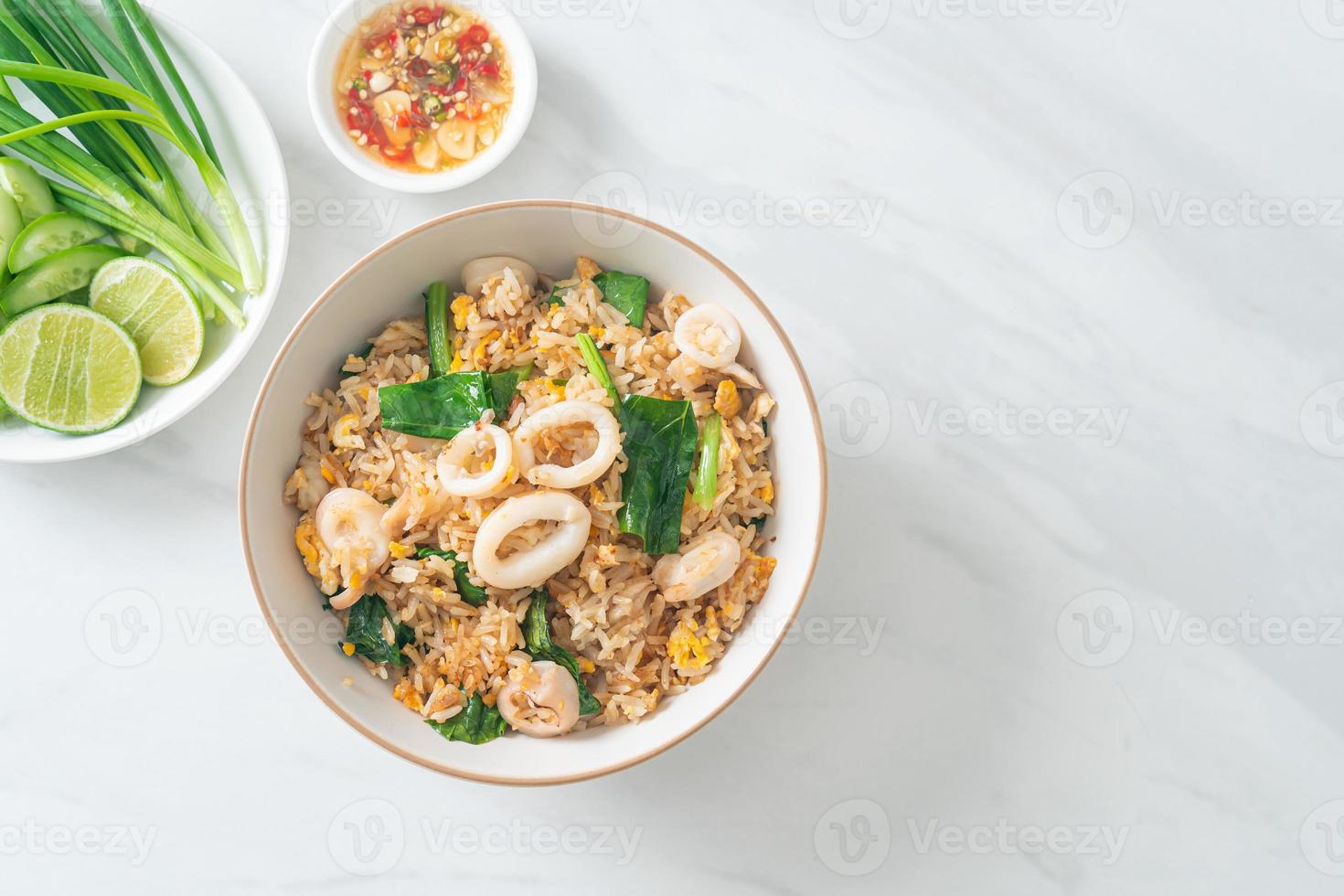 Fried rice with squid or octopus photo