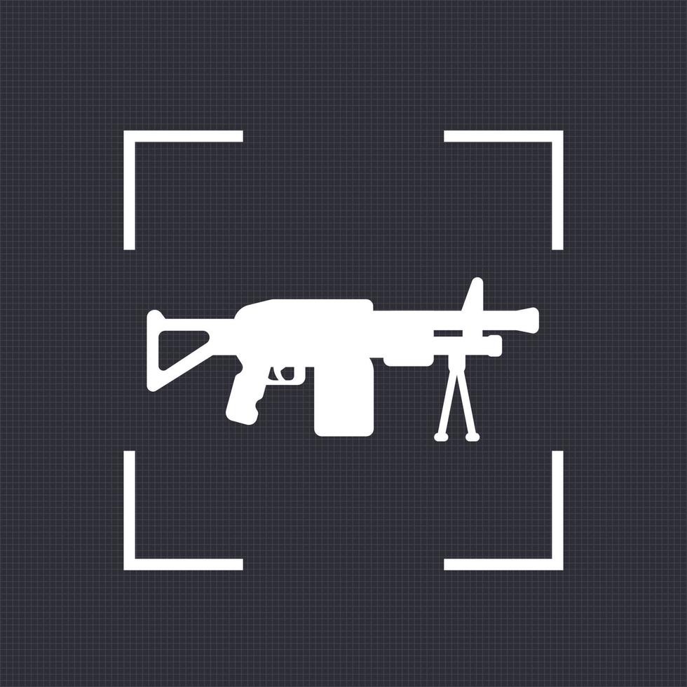 Machine gun icon, automatic firearm vector silhouette