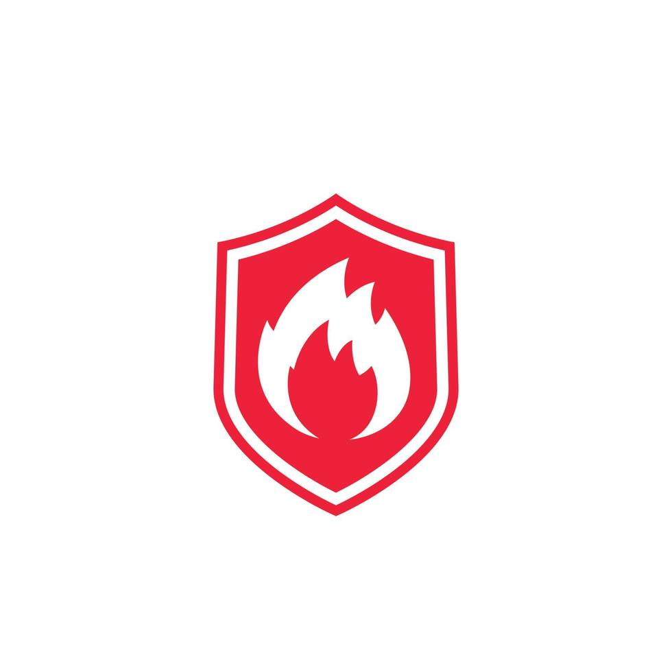 icono de protección contra incendios con escudo y llama vector