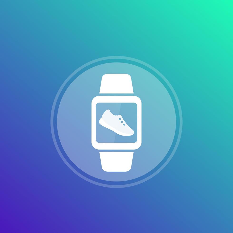 Fitness app, pedometer, step counter in smart watch icon vector