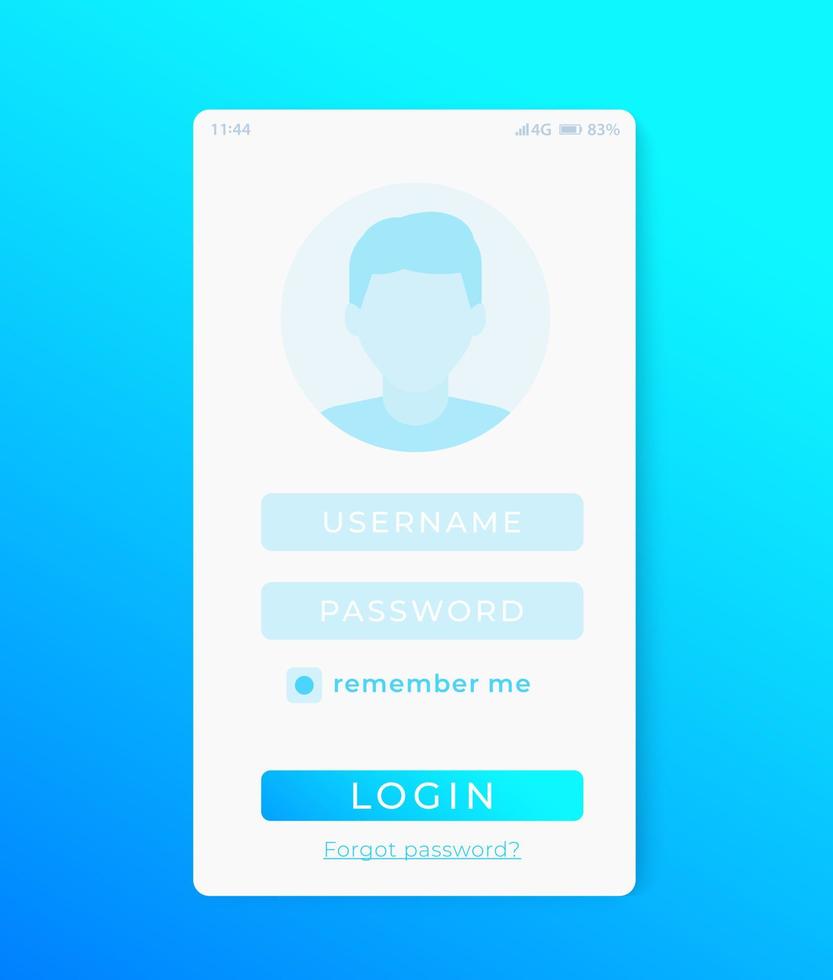 User Login page, mobile app ui vector template