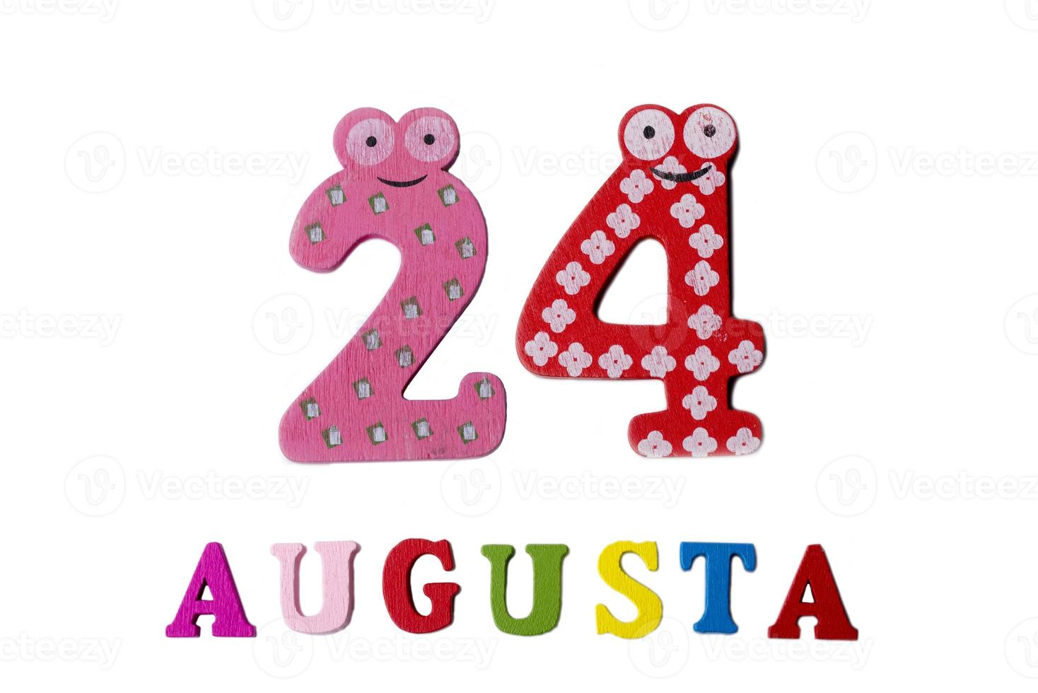 August 24th. Image of August 24, closeup of numbers and letters on white background. photo