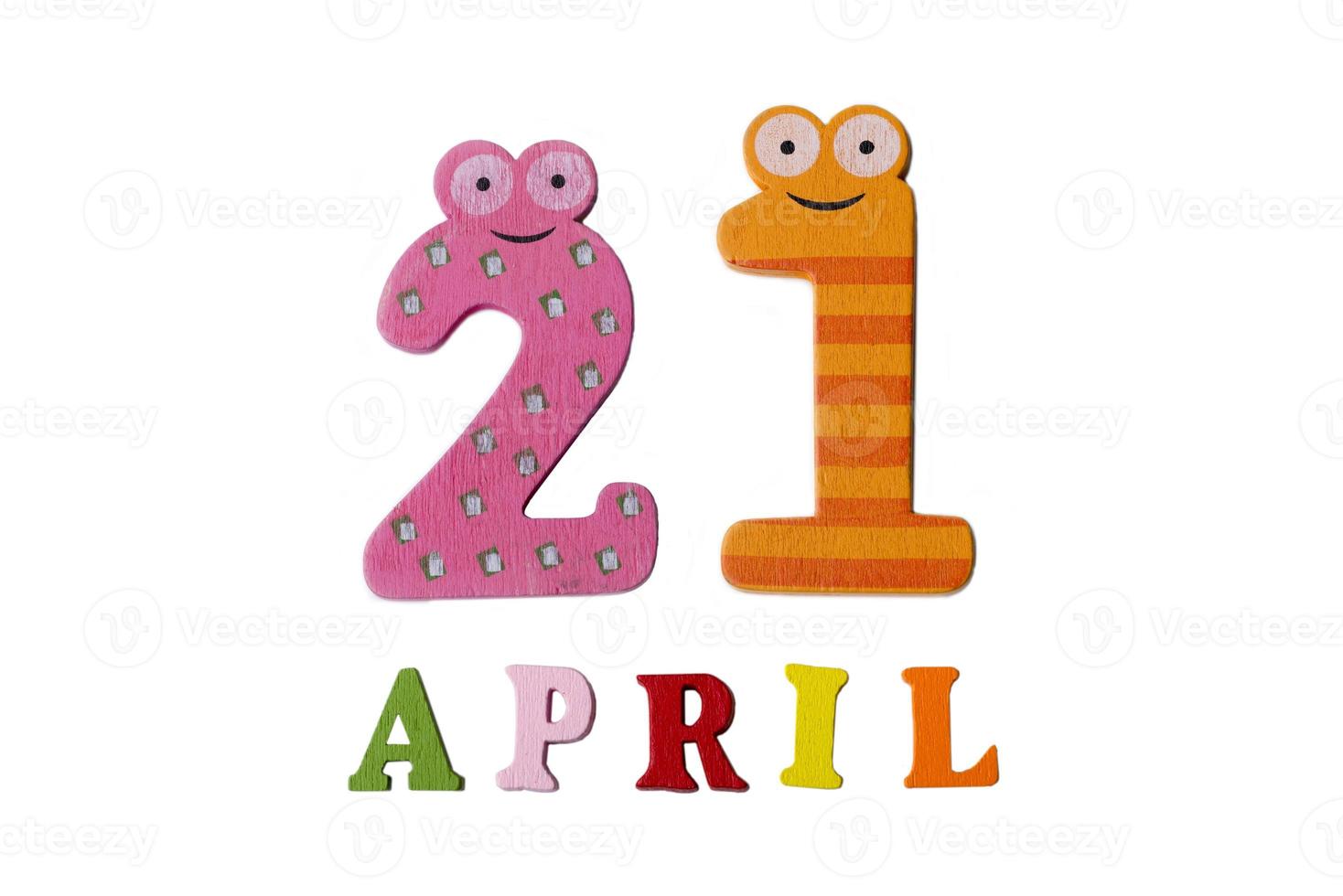 April 21 on a white background of numbers and letters. photo