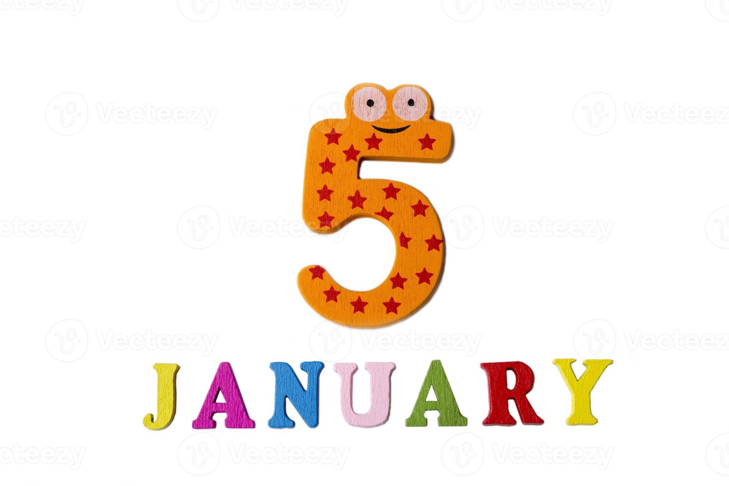 January 5 on white background, numbers and letters. photo