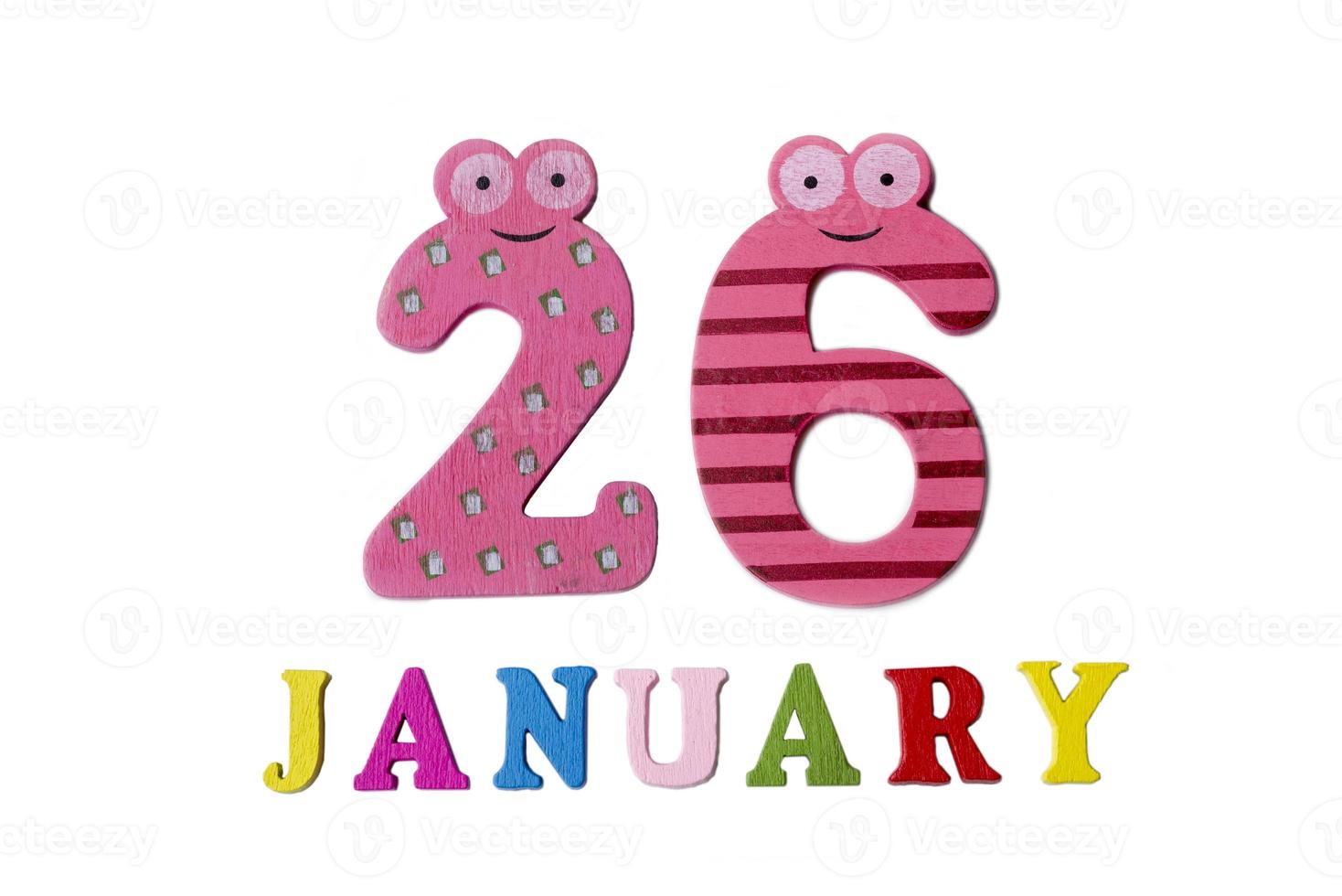 January 26 on white background, numbers and letters. photo