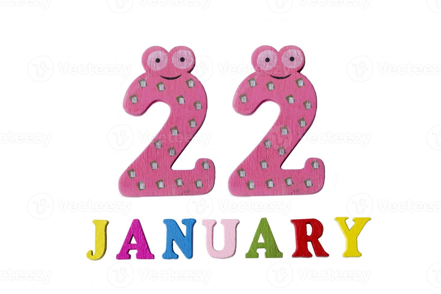 January 22 on white background, numbers and letters. photo