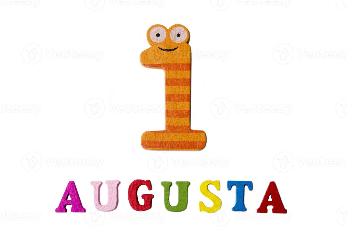 August 1. Image of August 1, close-up of numbers and letters on white background. photo