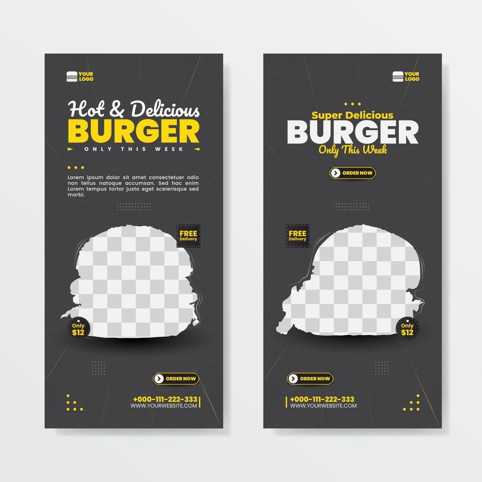 plantilla de banner de menú de hamburguesa súper deliciosa vector