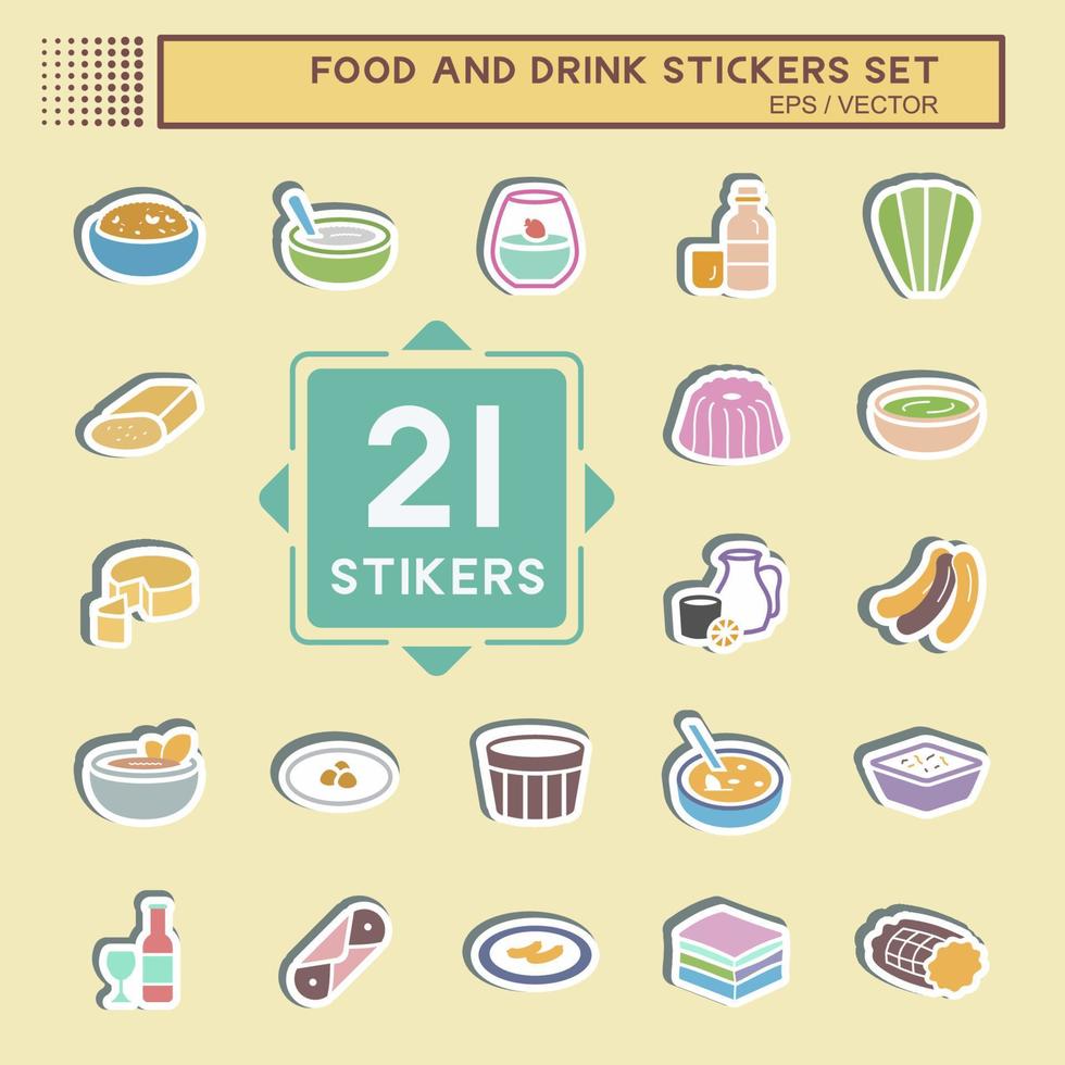 Sticker Set Food and Drink - Simple illustration,Editable stroke good for printing vector