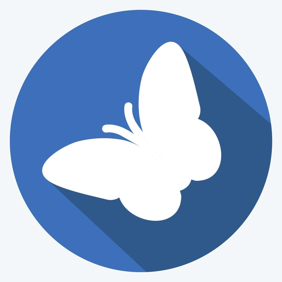 icono de vuelo de mariposa en estilo moderno de sombra larga aislado en fondo azul suave vector