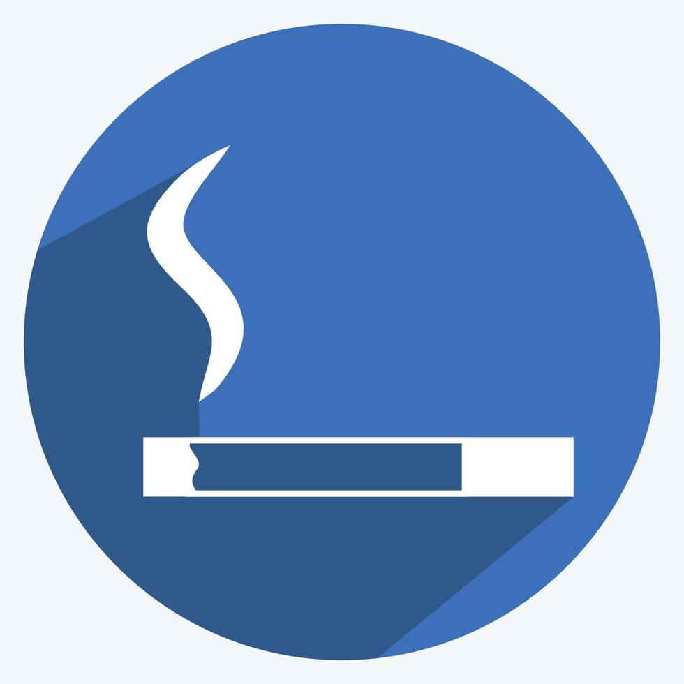 icono de cigarrillo encendido en estilo moderno de sombra larga aislado en fondo azul suave vector