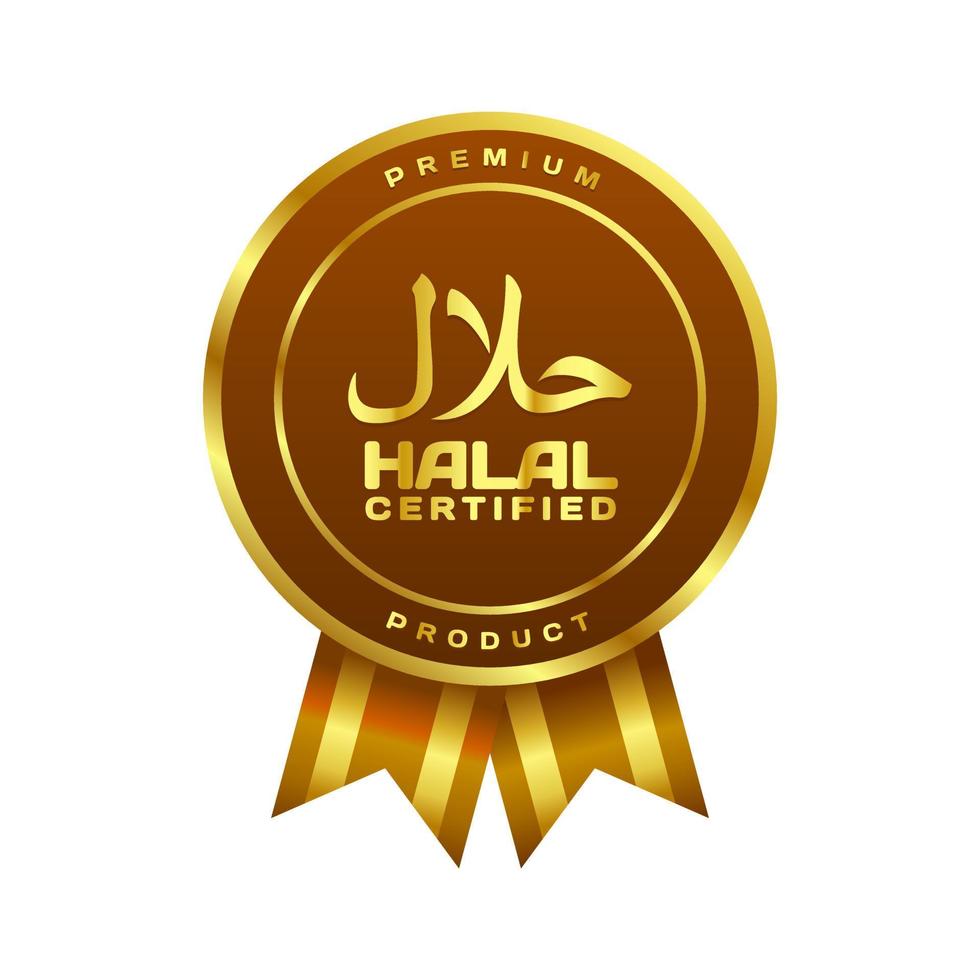 Vector golden halal-certified badges with Arabic writing and ribbon