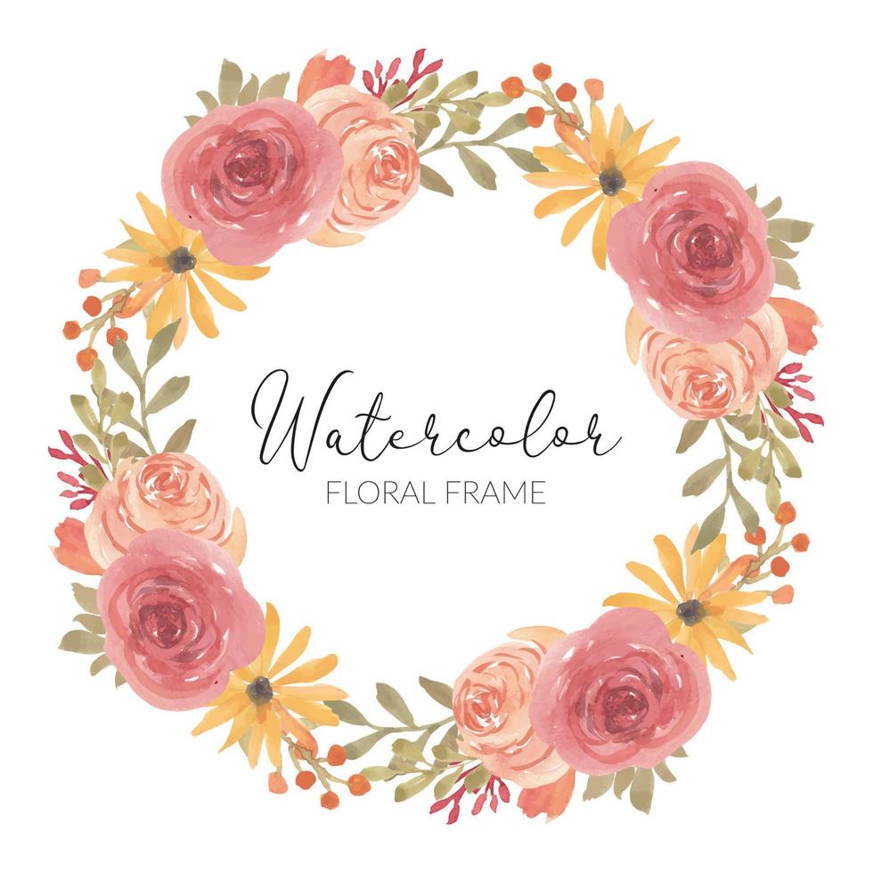 Watercolor rose floral arrangement frame circle vector