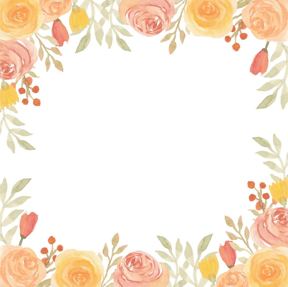 Watercolor rose flower floral arrangement frame in square vector