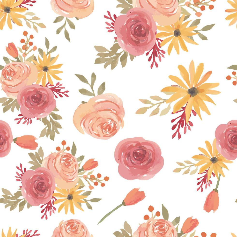 Watercolor rose flower floral seamless pattern vector