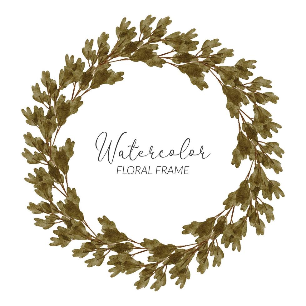 Watercolor leaf floral wreath circle frame vector