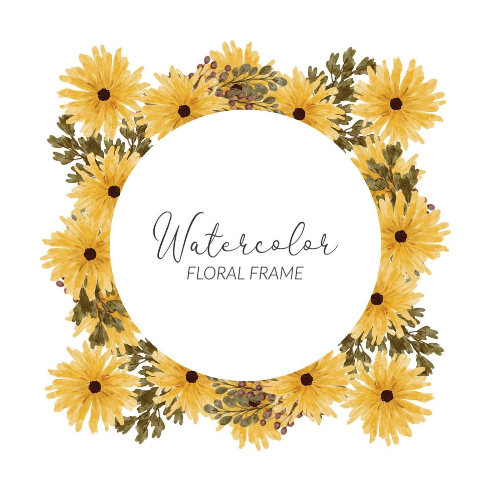 Watercolor blooming flower frame for decoration vector