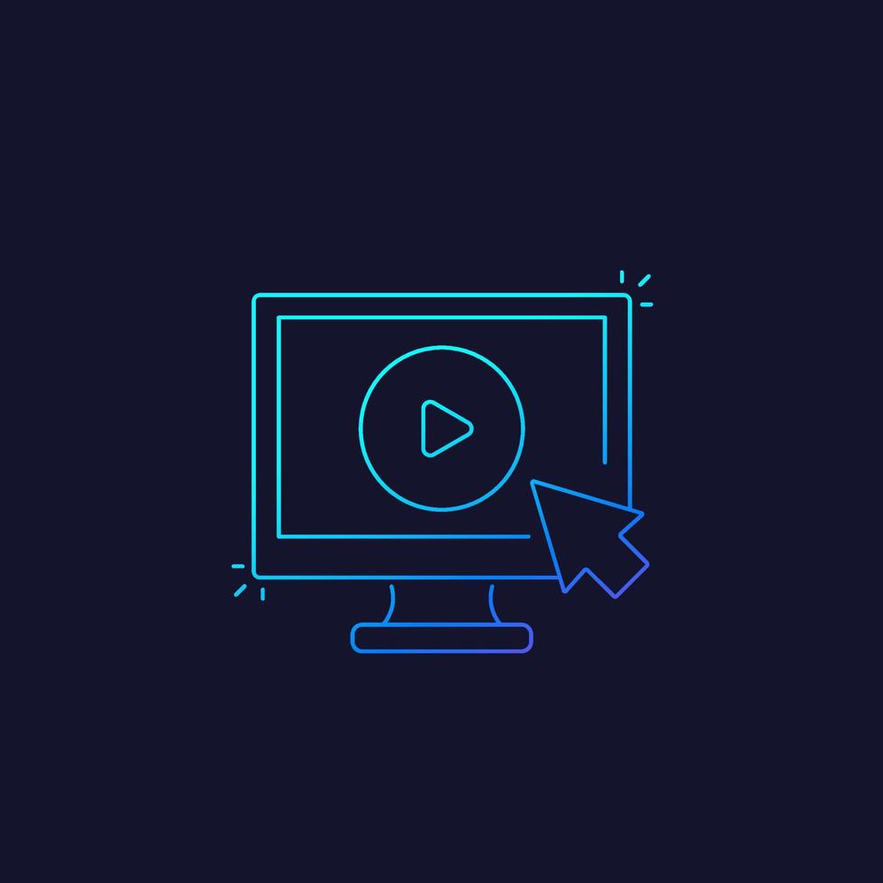 play video button on screen vector icon, linear
