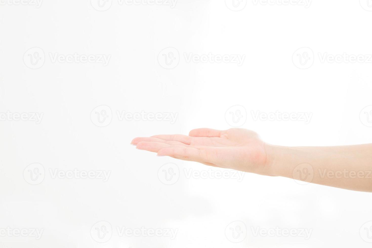 Open hand, palm up isolated on white background.Front view. Mock up. Copy space. Template. Blank. photo
